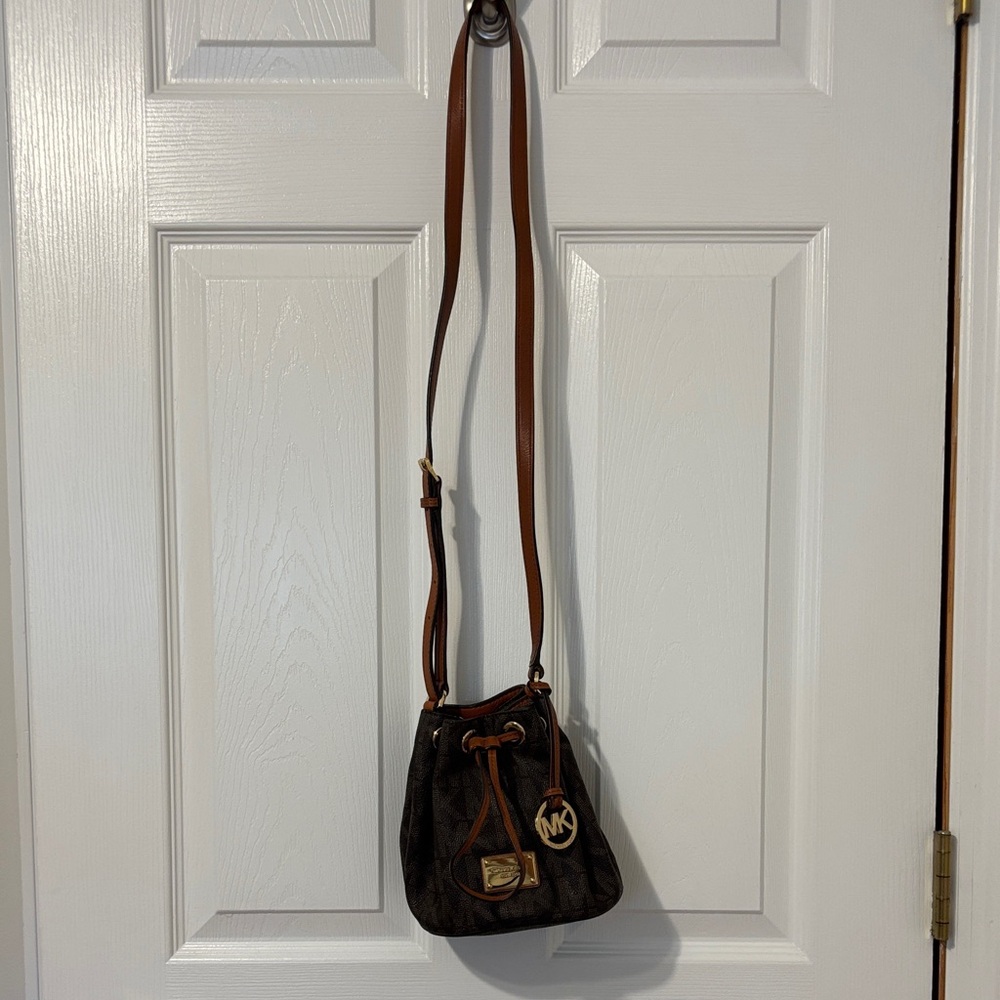 Michael Kors Brown Bucket Crossbody Bag with Gold Accents